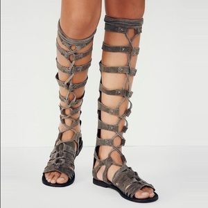 NWOT Free People Cypress Tall Gladiator Leather Sandals IN GRAY Suede